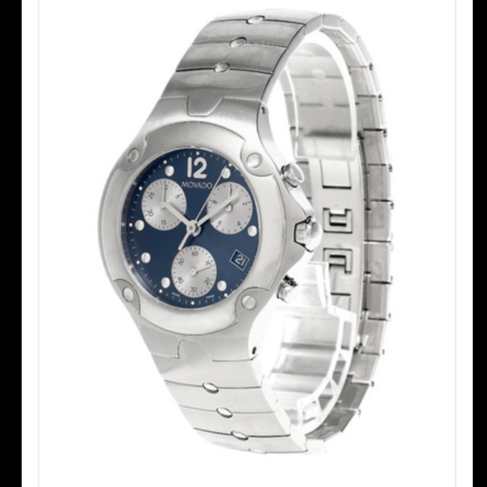 Vintage Movado Sports Edition Chronograph S-Steel Blue Sapphire Watch